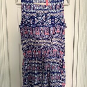 Patterned Blue and Pink Sleeveless Romper